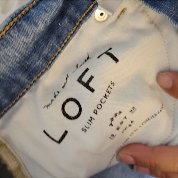 Loft Jeans Modern Skinny Crop Blue Medium Wash Raw Hem Embroidered Hem - Picture 4 of 10
